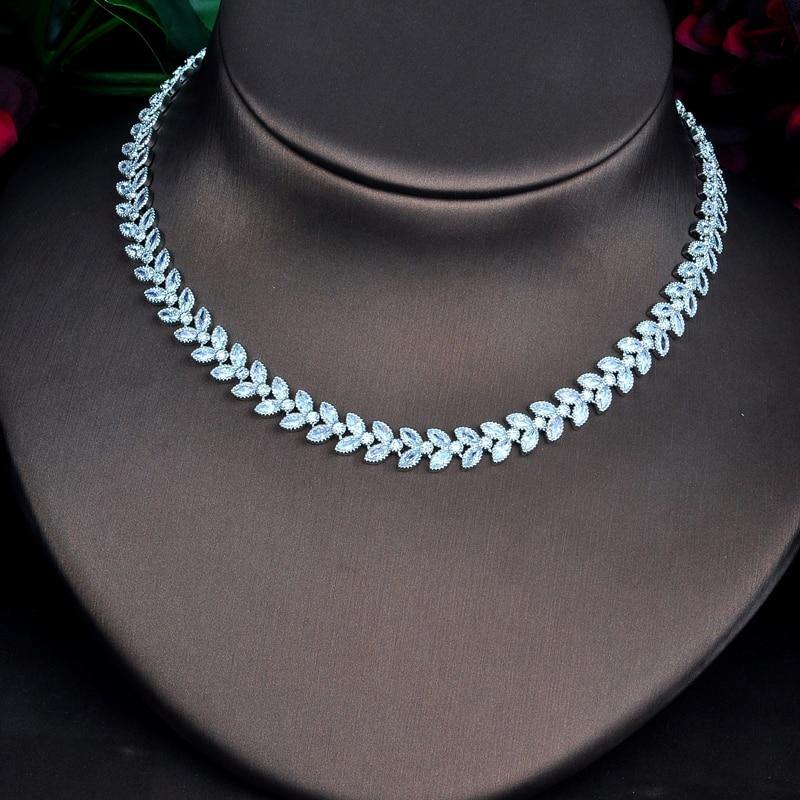 Lovely Leaf Shape Design AAAA+ Quality Cubic Zirconia Diamonds 4 piece Bridal Wedding Jewelry Set - BridalSparkles