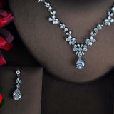 Luxury Flower Design AAAA+ Zircon Diamonds 2 Piece Bridal Wedding Jewelry Set