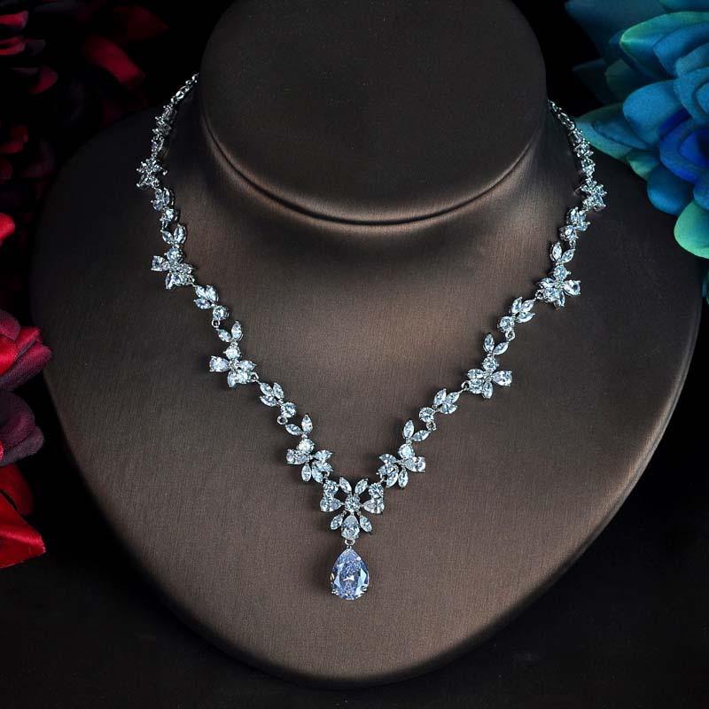 Luxury Flower Design AAAA+ Zircon Diamonds 2 Piece Bridal Wedding Jewelry Set - BridalSparkles