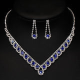 New Royal Blue Rhinestone Crystal Bridal Jewelry Sets  Choker Necklace Earrings - BridalSparkles